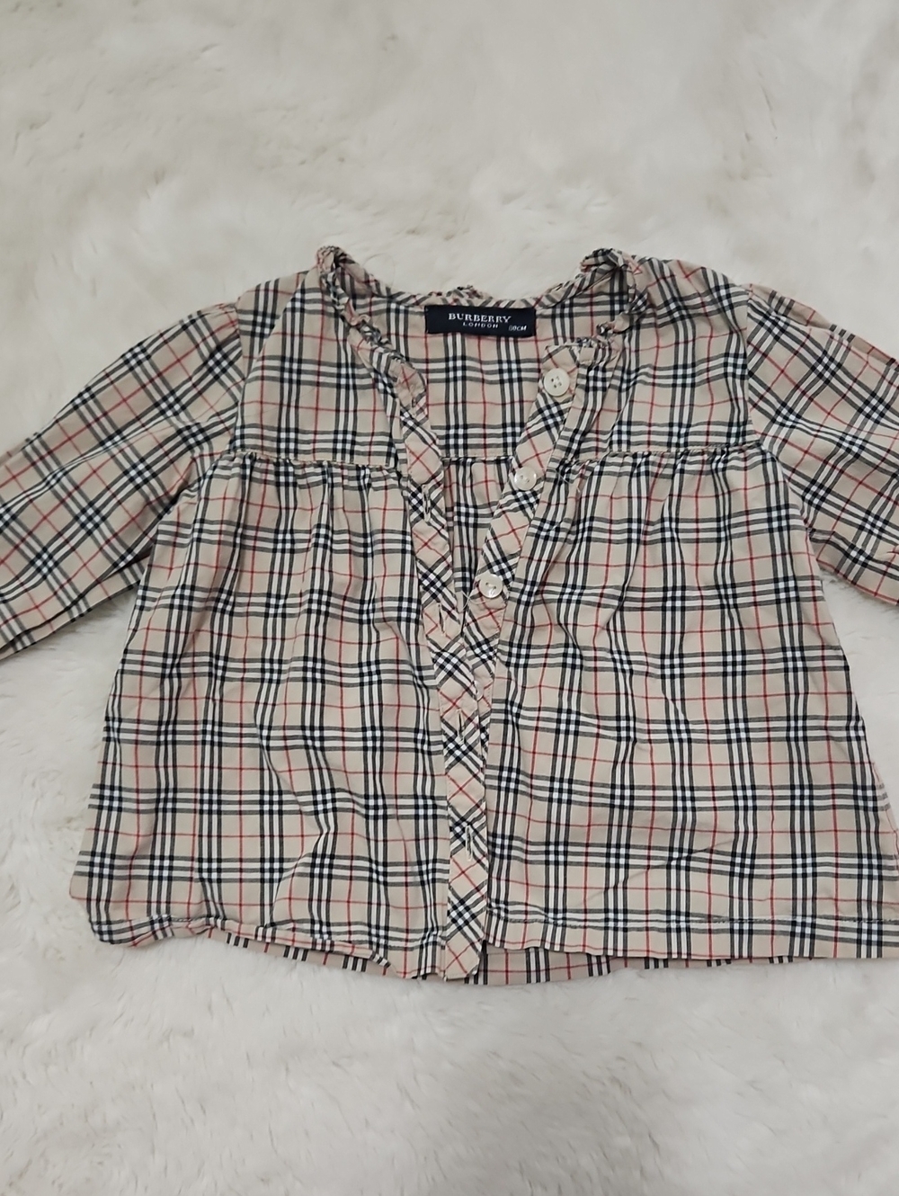 Burberry Kids Plaid Button-Front Top in Beige, Black, Red